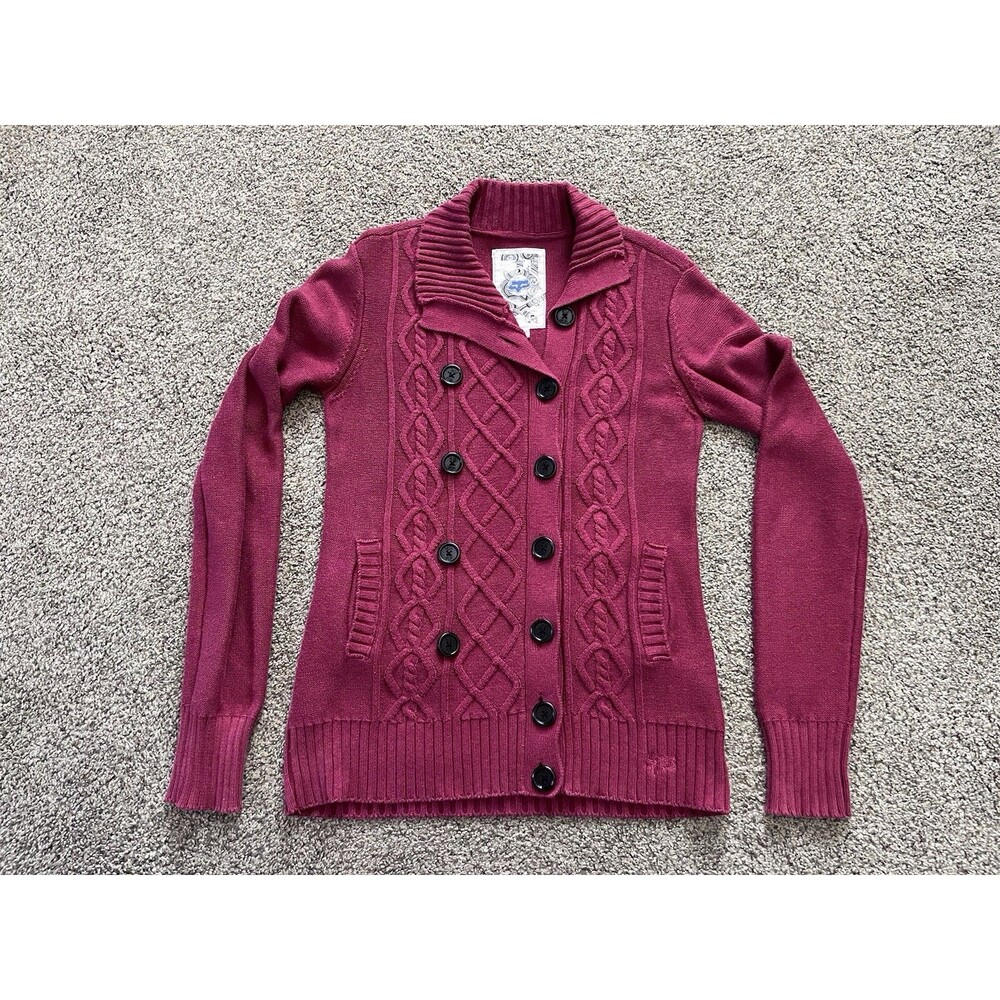 vintage Fox Racing raspberry-pink cable-knit cardigan Moto Biker Y2K Punk Size L